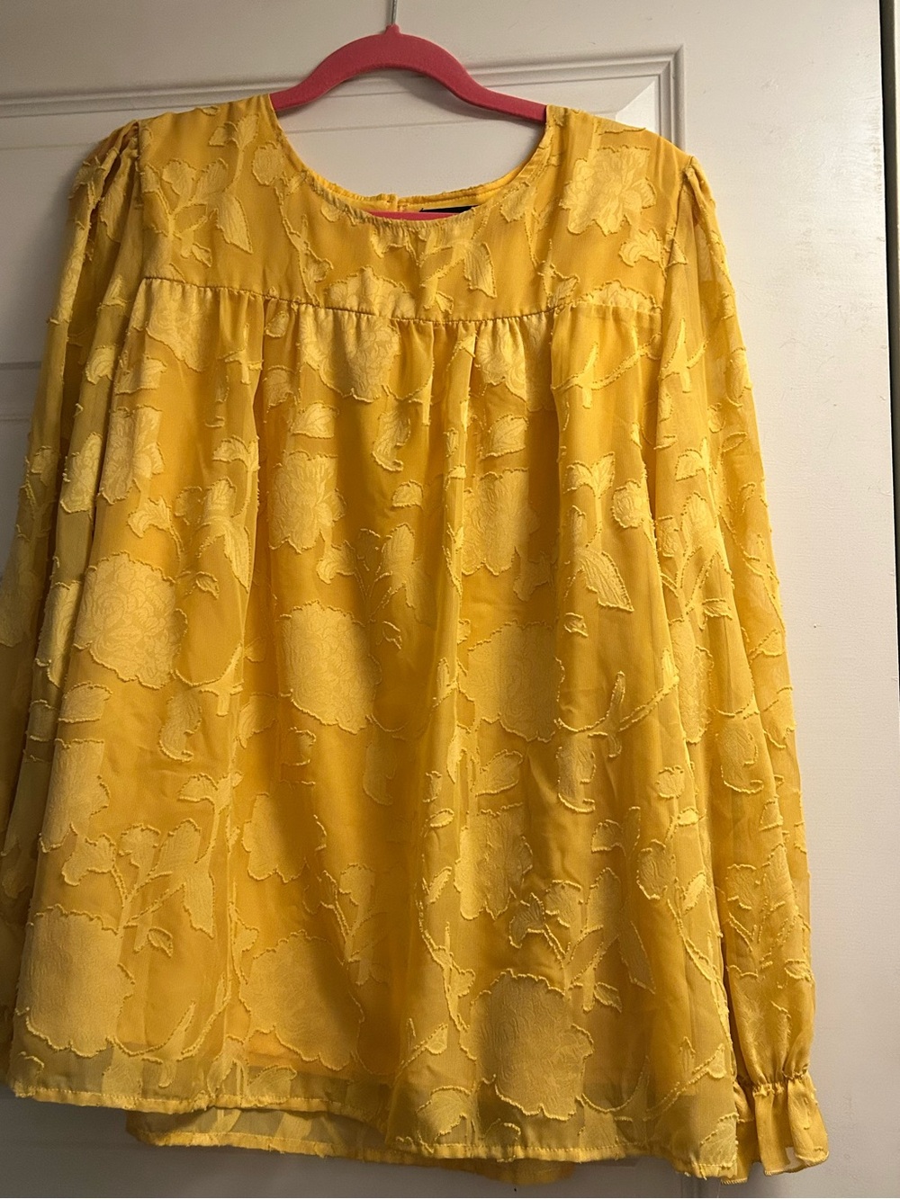 Yellow Floral Textured Long Sleeve Blouse